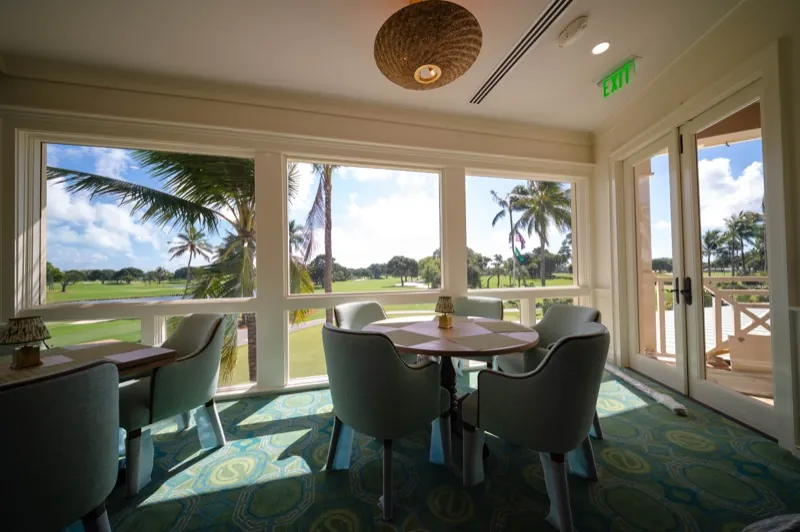 Card Sound Clubhouse window dining nook overlooking the golf course