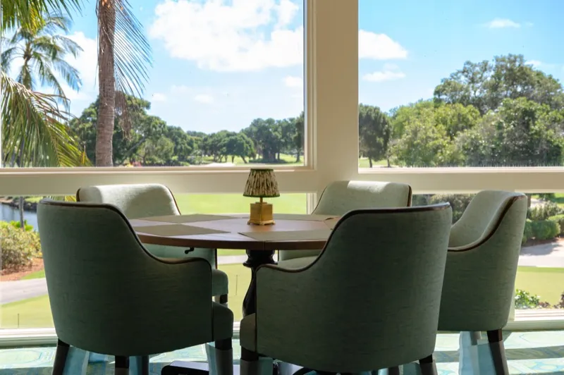 Card Sound Clubhouse porch table overlooking the golf course