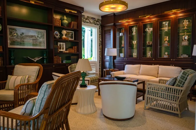 Card Sound Clubhouse library room with glass display cabinets